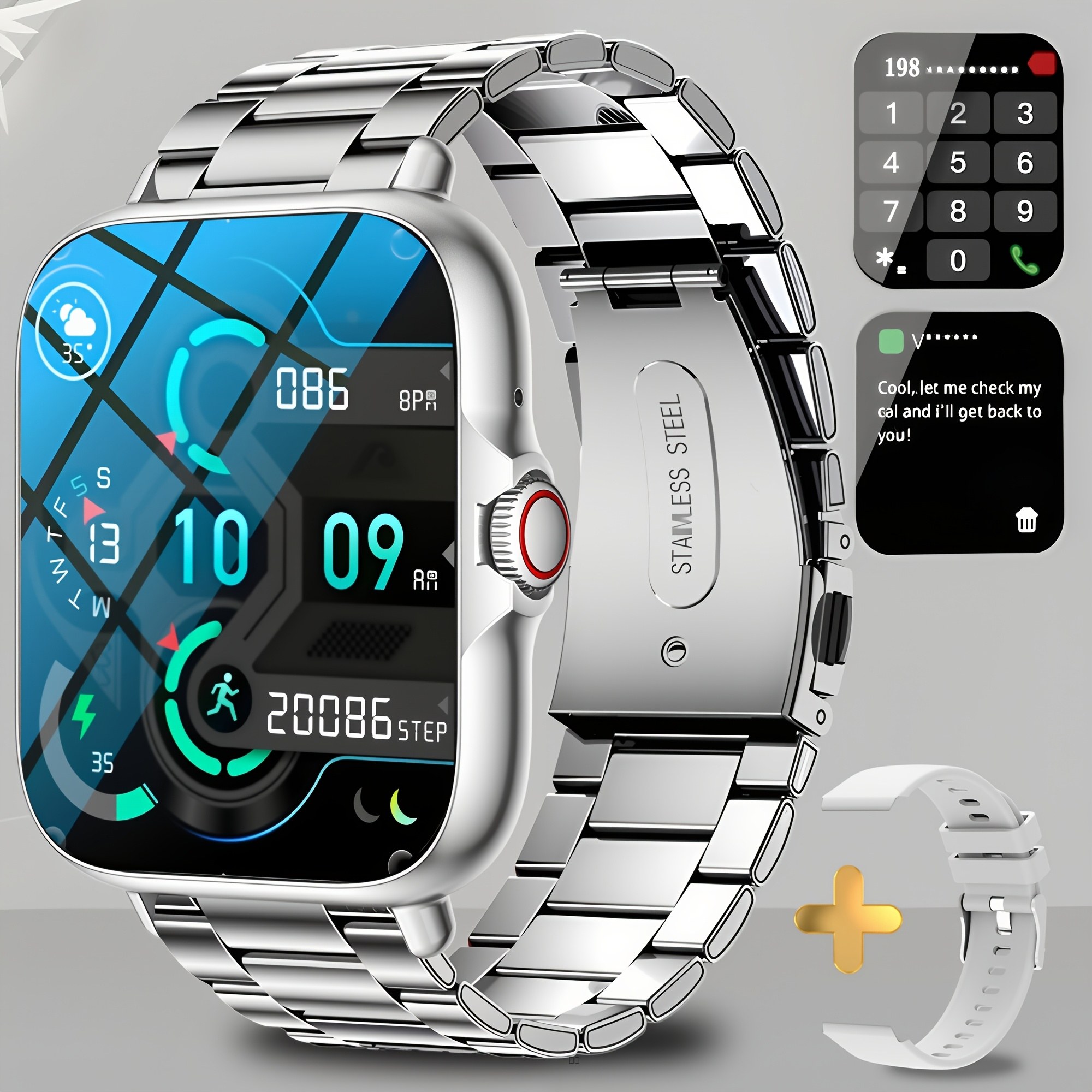 Montre Connectée Unisexe Appels SMS Tracker Fitness Écran Tactile Chargement USB Compatible iPhone Android